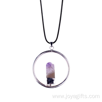 Amethyst Cluster Circle Round Pendant Plated Silver